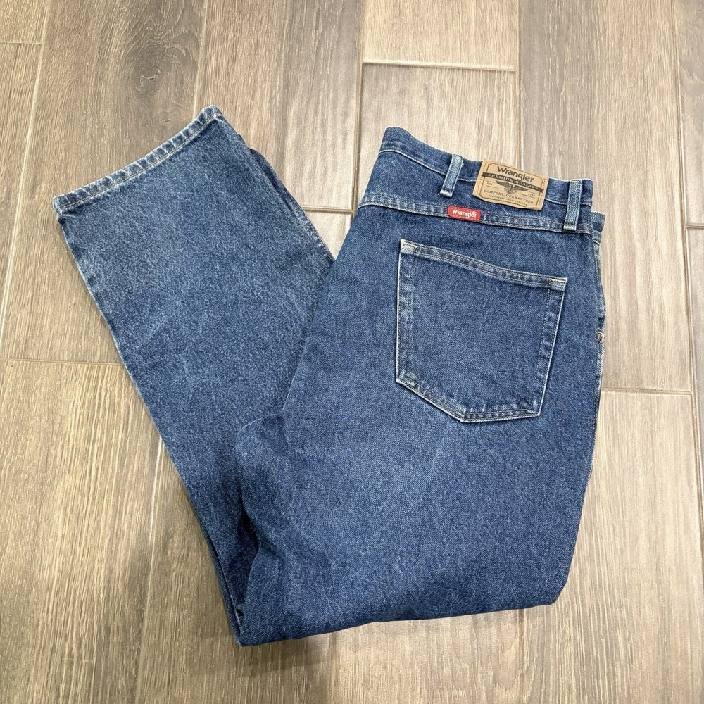 Wrangler Mens 38x29 Relaxed Fit Straight Stretch Jeans Blue 96501MR